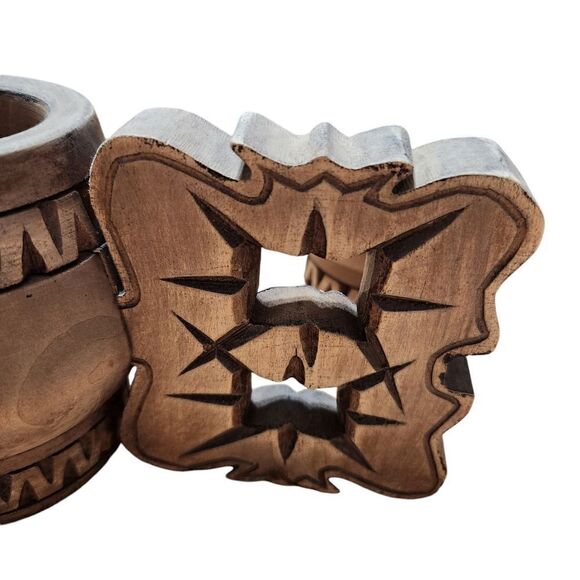 Vintage Wooden Mugs Set of 2 Arta Bucuresti 70s Large Handle Wood - Picture 8 of 10